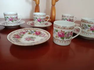 Juego Tazas Vintage con Soporte Madera