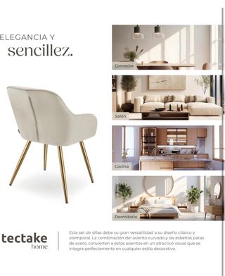 Juego de 4 sillas de comedor beige y doradas