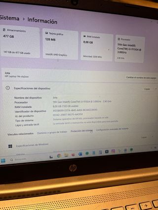 Portátil HP Plata con Cargador