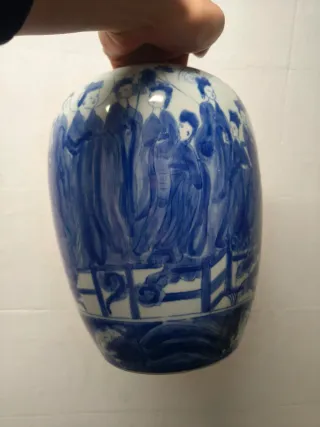 Jarrón chino antiguo azul y blanco
