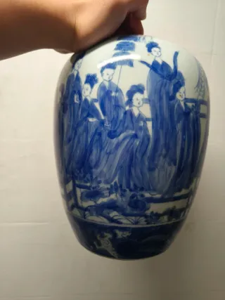 Jarrón chino antiguo azul y blanco