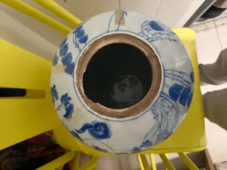 Jarrón chino antiguo azul y blanco