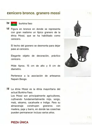Cenicero Africano de Bronce. Granero.Etnia Mossi.