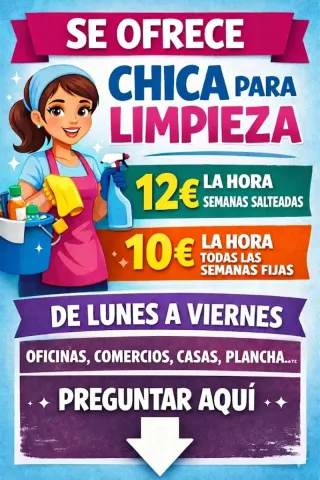 Se ofrece chica española  para limpieza.