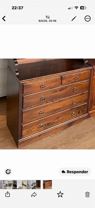 Conjunto 2 mesitas noche + cómoda de madera maciza