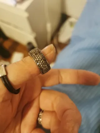 Anillo italiano con piedras marrones y plateado