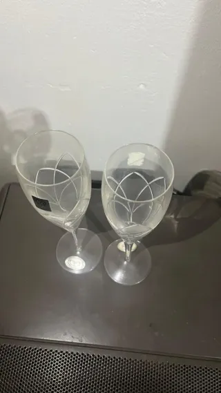 2 Copas de champán de cristal tallado a mano