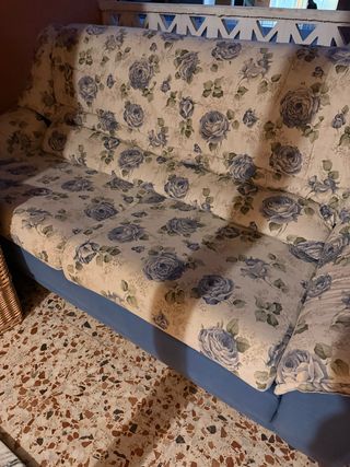 Sofá Cama Tela Azul y Multicolor
