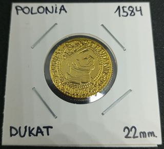 1584 1 DUKAT POLONIA MONEDA BAÑADA EN ORO