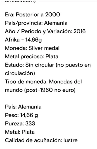 Moneda Plata Afrika 2016 Elefante