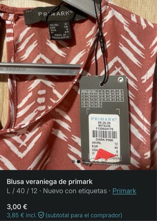 Blusa Veraniega Primark Talla L/40
