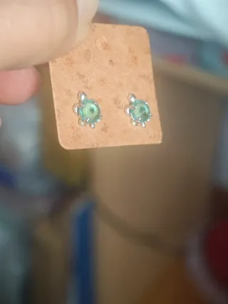 Pendientes tortuga plata y piedra aguamarina