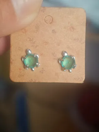 Pendientes tortuga plata y piedra aguamarina