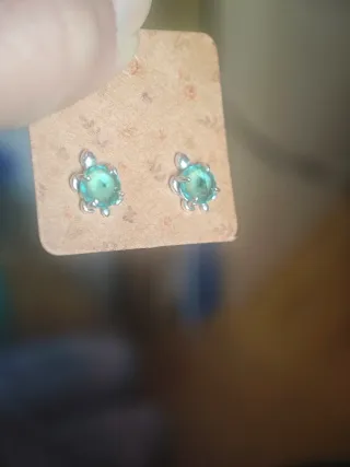 Pendientes tortuga plata y piedra aguamarina