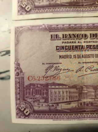 Pareja de billetes 50 Pesetas España 1928