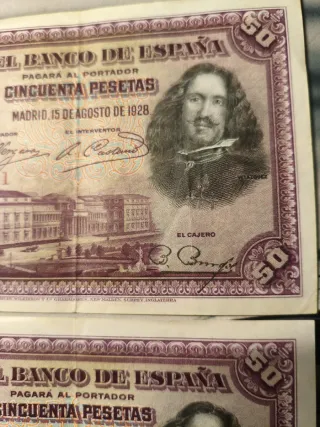 Pareja de billetes 50 Pesetas España 1928