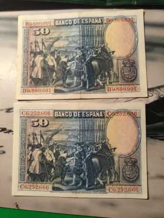 Pareja de billetes 50 Pesetas España 1928