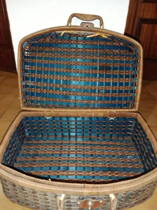 Cesta Mimbre Vintage Azul y Marrón