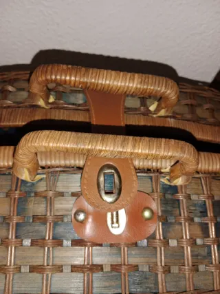 Cesta Mimbre Vintage Azul y Marrón