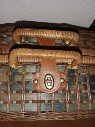 Cesta Mimbre Vintage Azul y Marrón