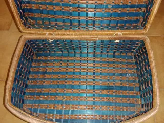 Cesta Mimbre Vintage Azul y Marrón