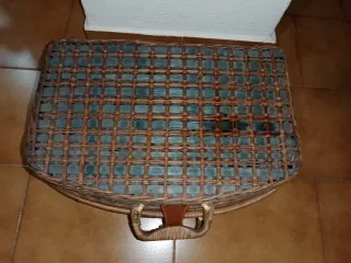 Cesta Mimbre Vintage Azul y Marrón