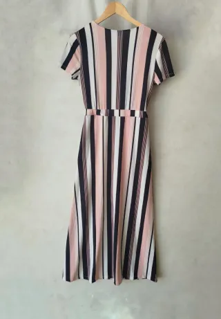 Vestido largo rayas rosa, negro y blanco