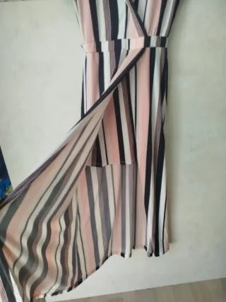 Vestido largo rayas rosa, negro y blanco