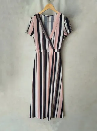 Vestido largo rayas rosa, negro y blanco