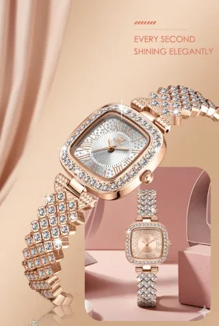 Reloj OPK Mujer Dorado y Rosa con Cristales