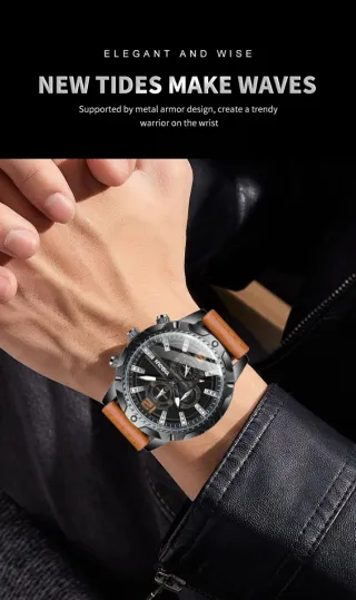 Reloj YASHUN Hombre Negro y Marrón