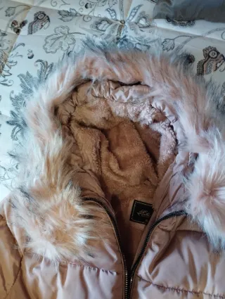 Chaqueta larga invierno beige/rosa