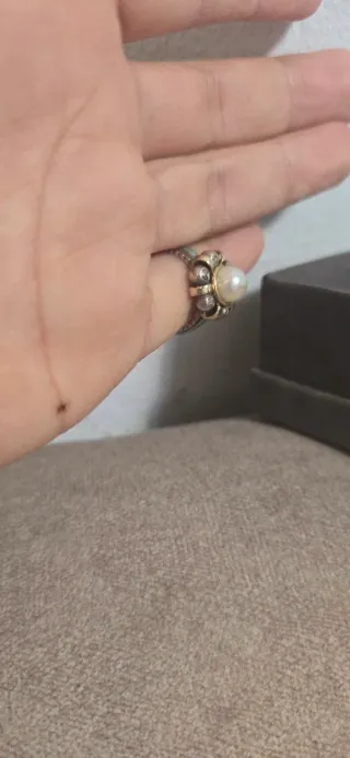 Anillo Oro 18k y Plata y perla natural