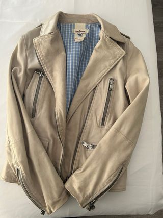 Chaqueta cuero unfleur beige cremalleras