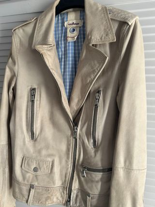 Chaqueta cuero unfleur beige cremalleras
