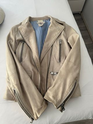Chaqueta cuero unfleur beige cremalleras