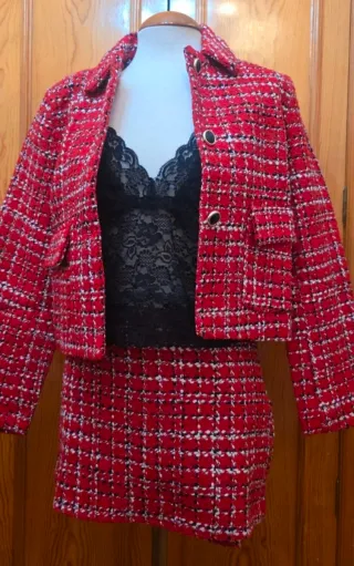 Conjunto Chaqueta y Falda Tweed Rojo