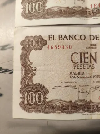 Antiguo billete de cien pesetas España