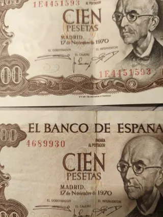 Antiguo billete de cien pesetas España