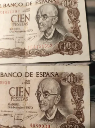 Antiguo billete de cien pesetas España