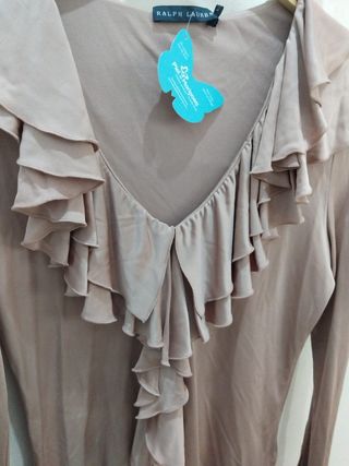 Blusa seda Ralph Lauren Beige Volantes