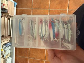 Caña de pesca con carrete y accesorios