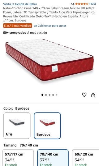 Colchón Cuna Nalui 140x70cm Burdeos