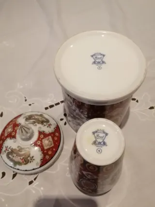 Pote e jarra Porcelana Porart Dragão Flores
