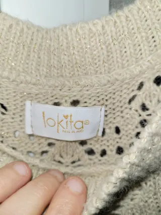 Maglia donna beige con fili dorati