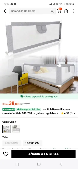 Barandilla de seguridad para cama infantil