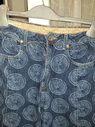 Jeans donna fantasia cerchi blu