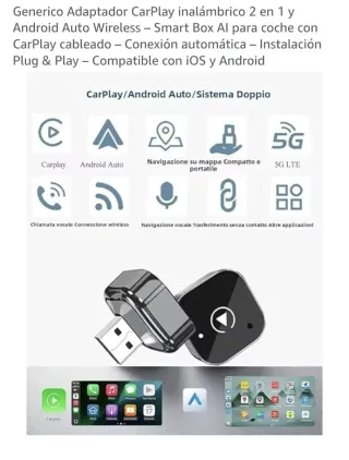 Adaptador CarPlay/Android Auto Inalámbrico