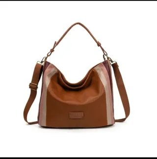 Bolso VINTAGE ecopiel canela rayas multicolor