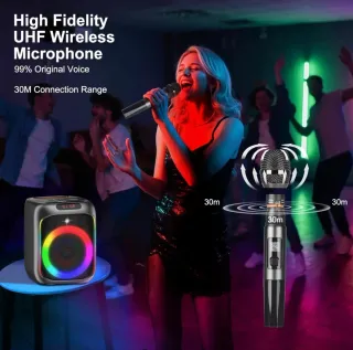 Altavoz Karaoke con 2 Micrófonos Inalámbricos